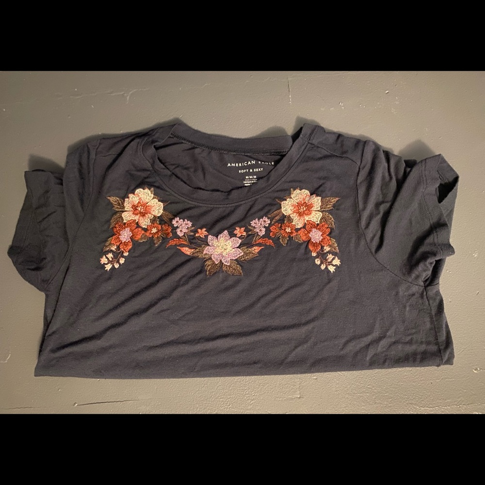 A&E soft & sexy embroidery detail  t shirt